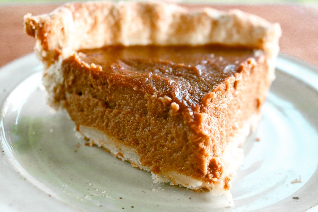 one slice of apple butter pumpkin pie