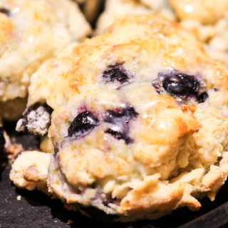 blueberry biscuit on a cast iron skillet